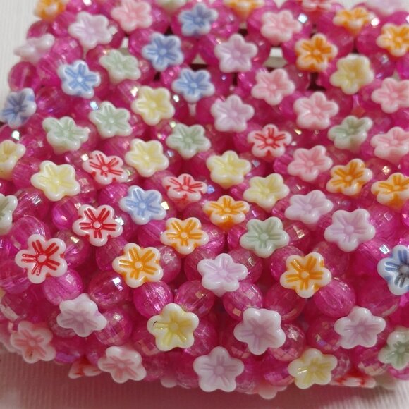 CUTE BEADED COIN PURSE Flower Beads Textured Floral Bead Change Purse - Picture 3 of 3